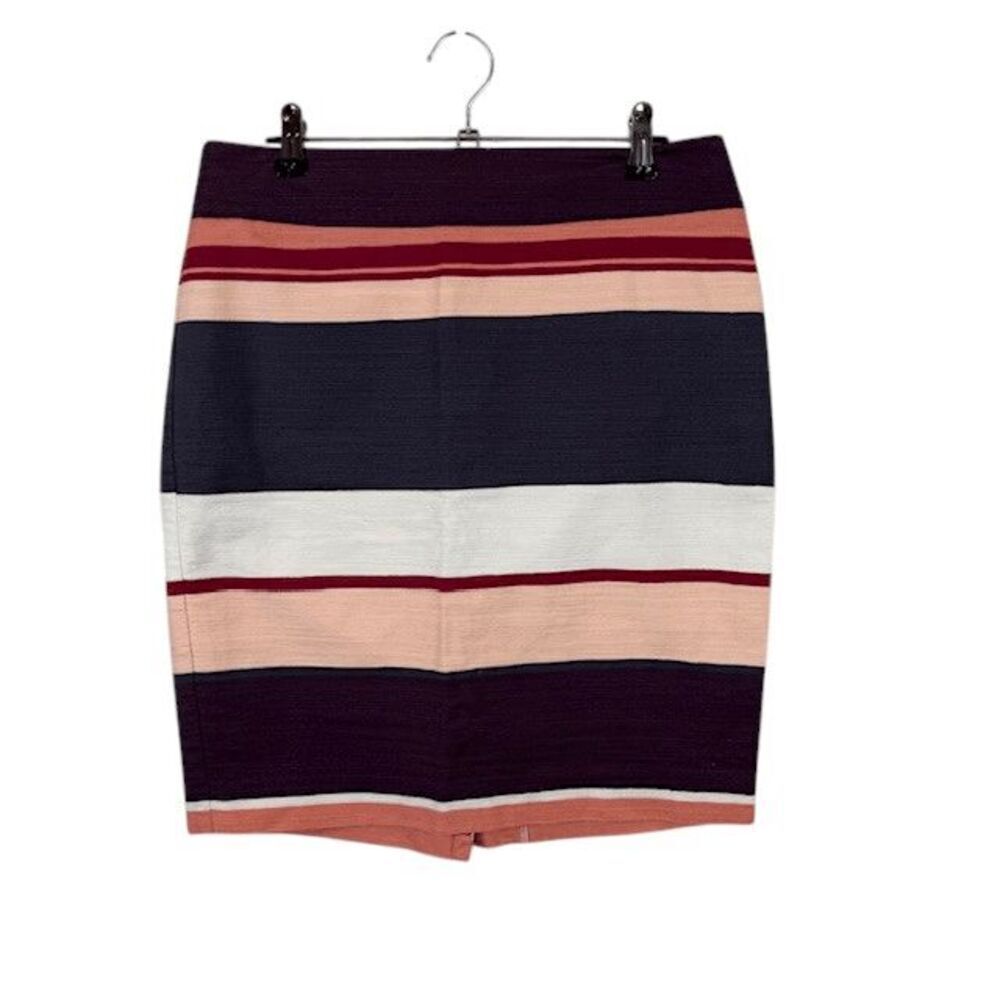 Loft Striped Textured Pencil‎ Skirt Back Zip Coral Purple Cream Lined Size 2